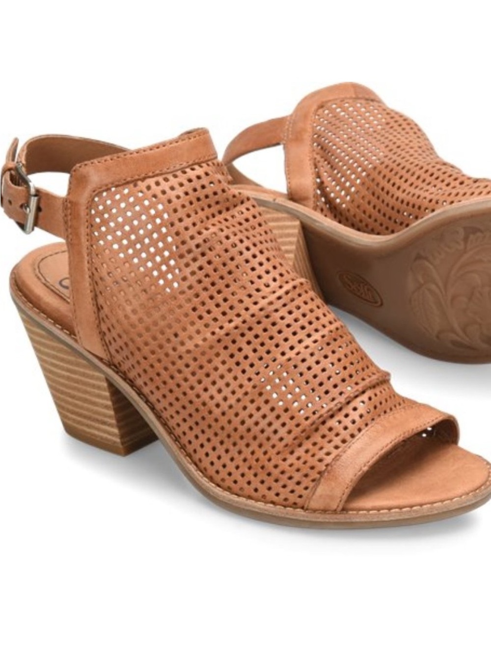 Sofft Milly Tan Leather Block Heel Sandal